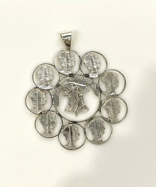 Sterling Silver Liberty Bell Mercury Dime Pendant