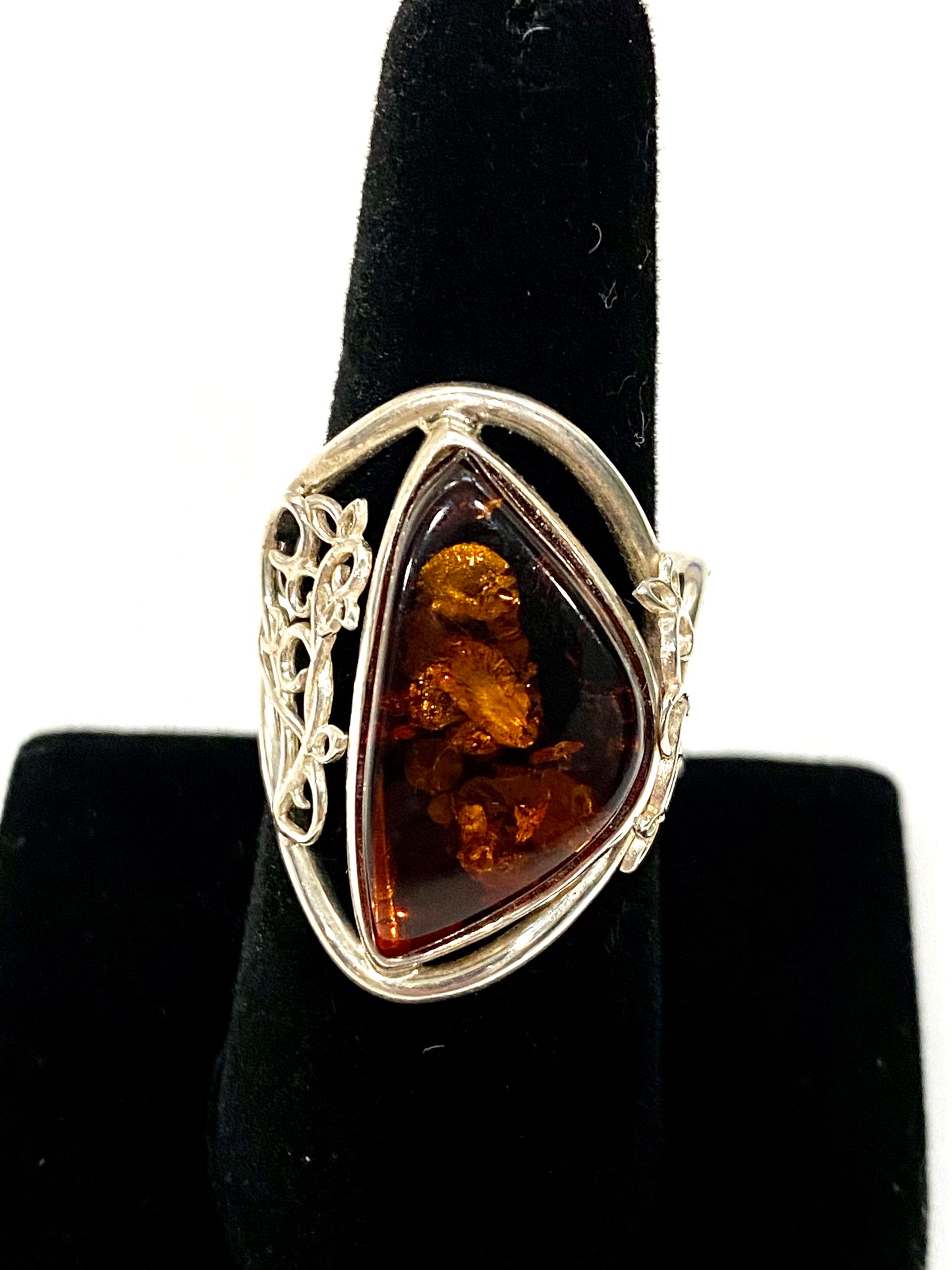 Artfully Designed Dominican Amber Sterling Silver Ring