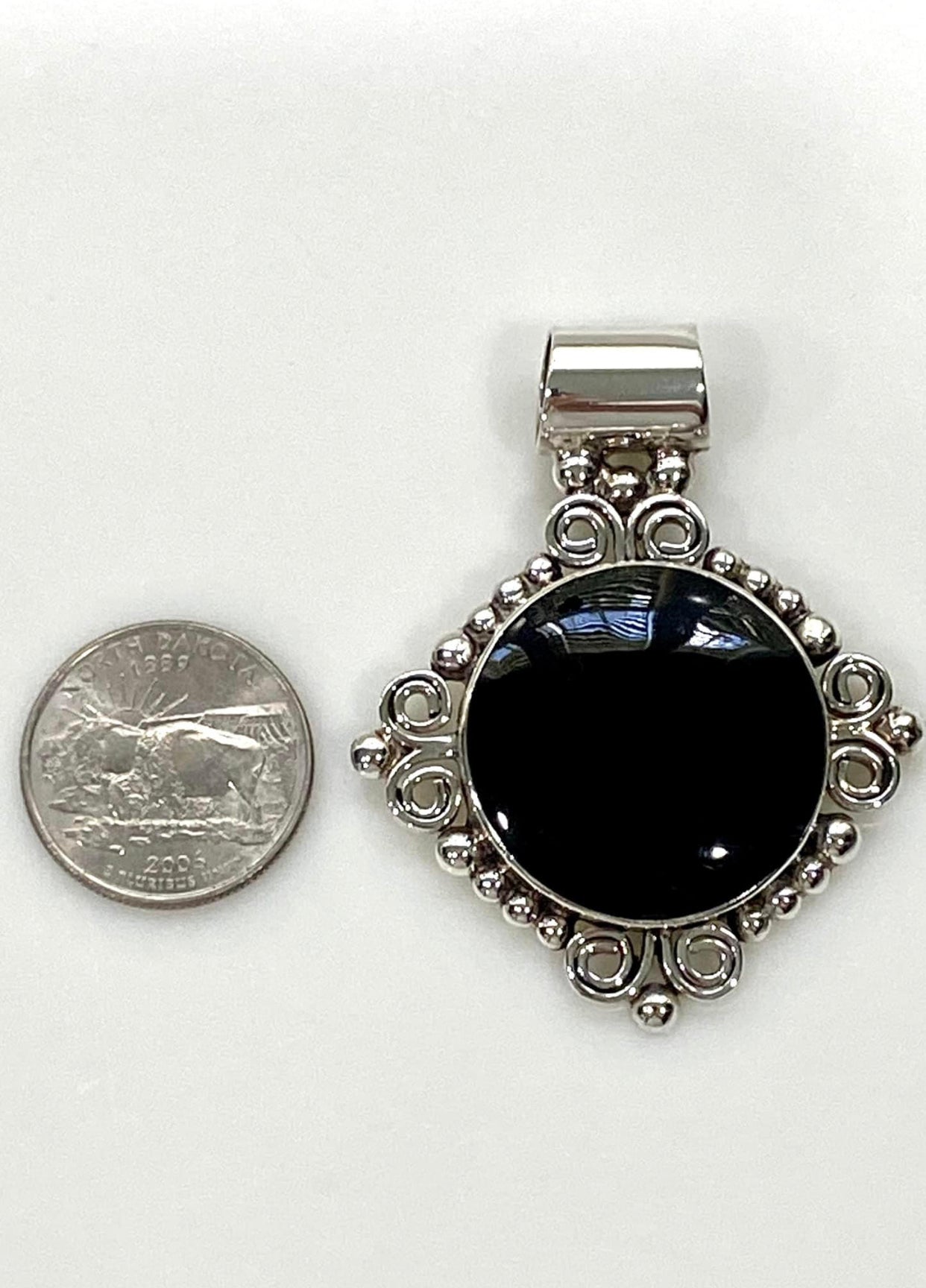 Gorgeous Large Sterling Silver Black Onyx Pendant