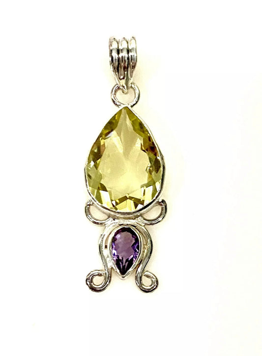 Yellow Topaz And Amethyst Sterling Silver Pendant