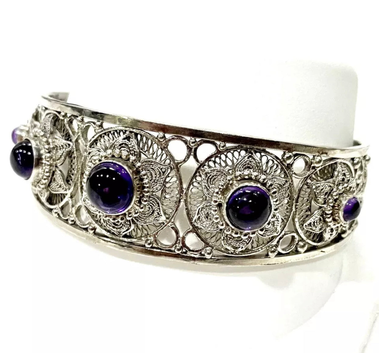 Filigree Cabochon Amethyst Cuff Bracelet