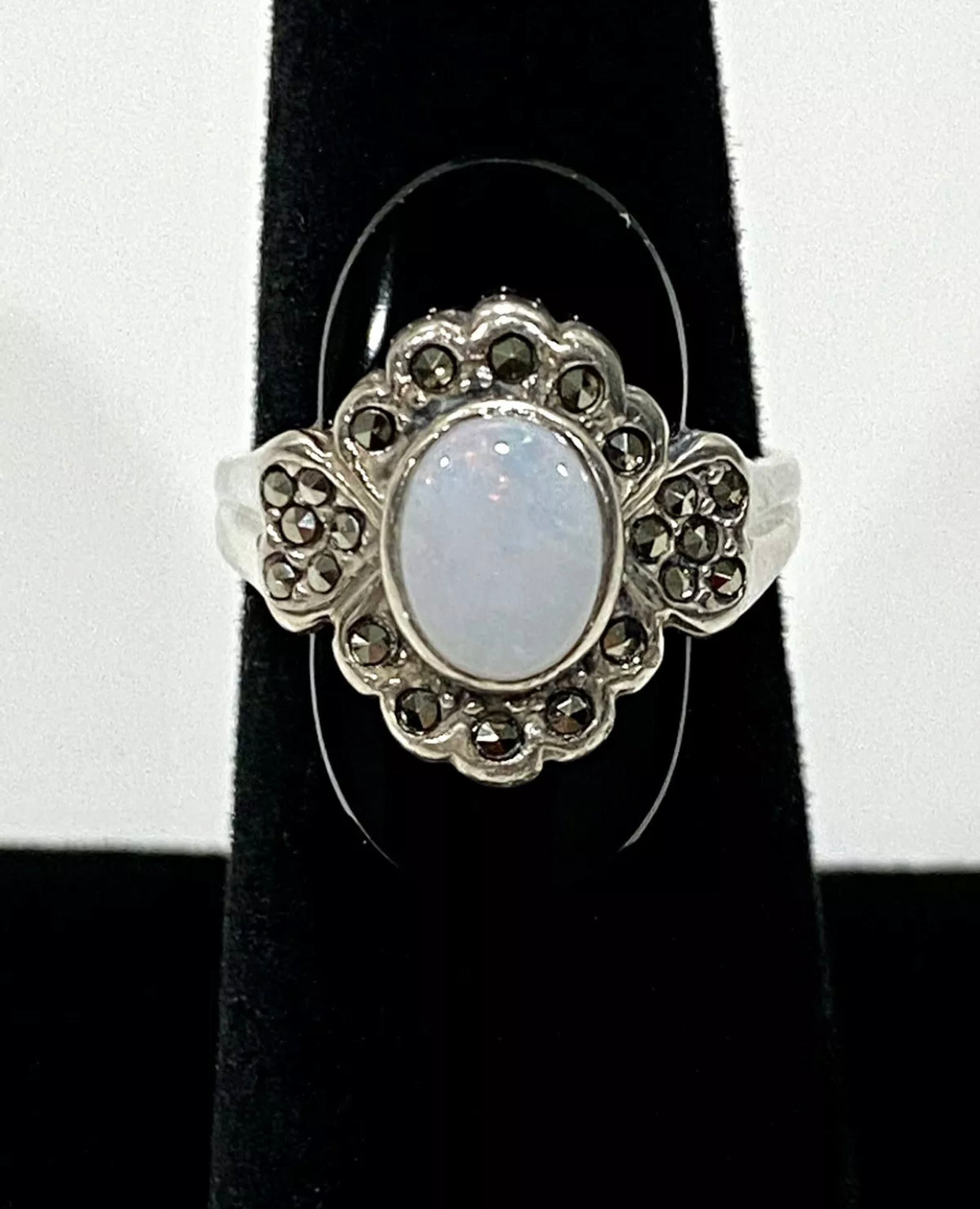 Unique Black Onyx & Opal Sterling Silver Ring