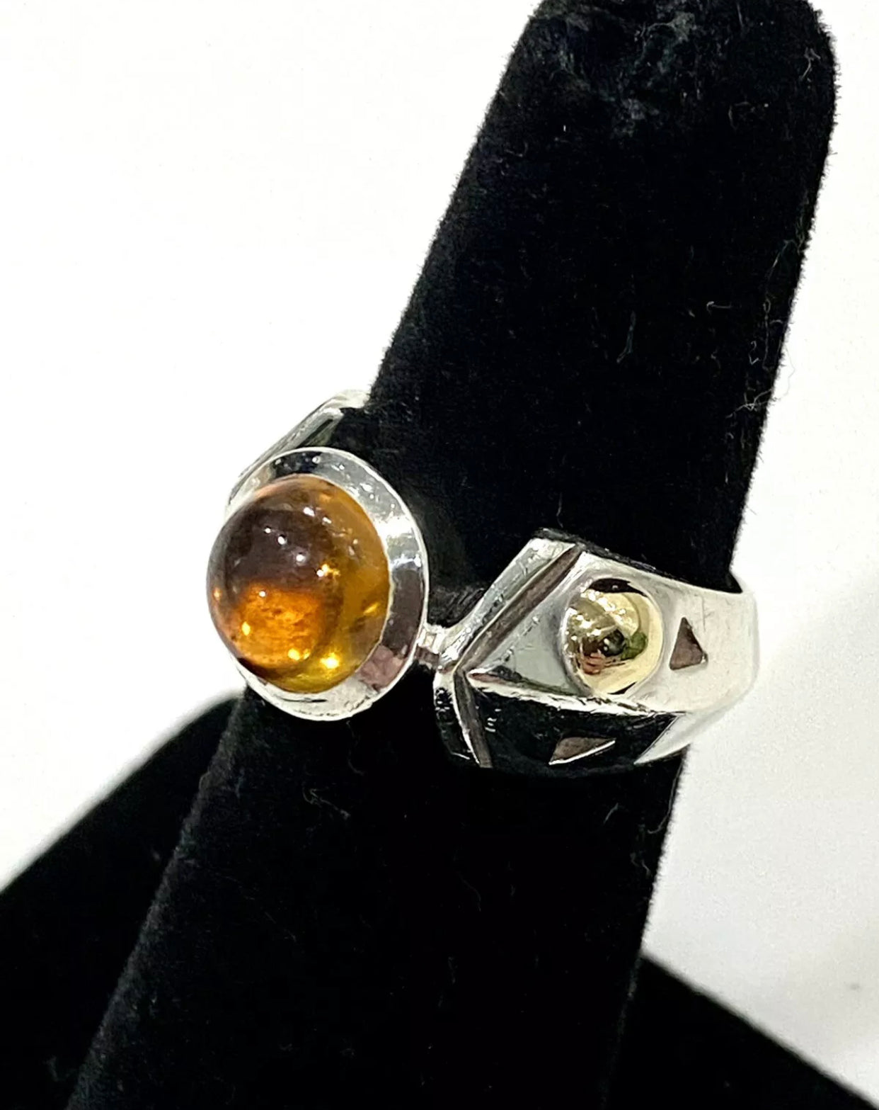 Unique Amber Sterling Silver Gold Accent Ring