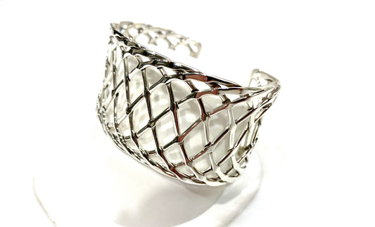 WIDE WOVEN SOLID STERLING SILVER CUFF BRACELET