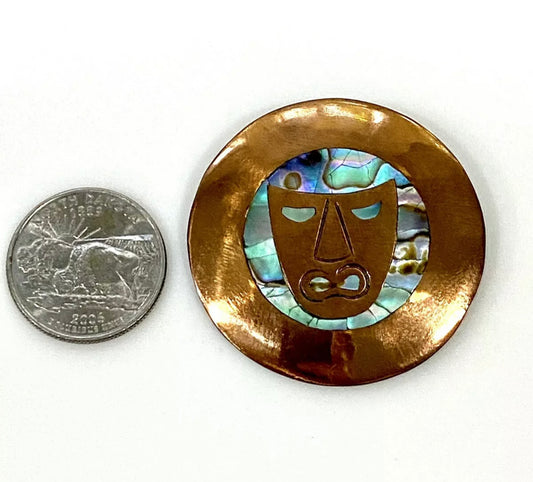 Vintage Mexico Copper Abalone Pin Brooch