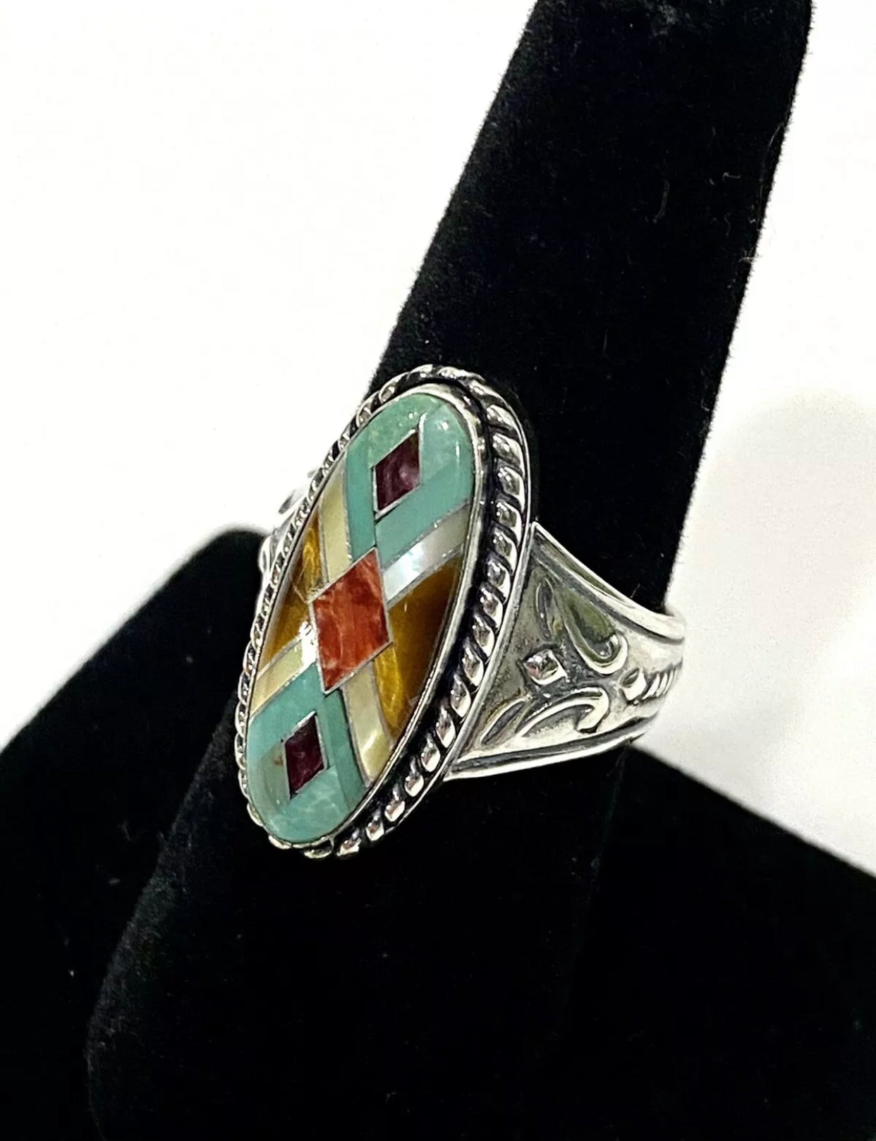 Mosaic Enameled Sterling Silver Ring